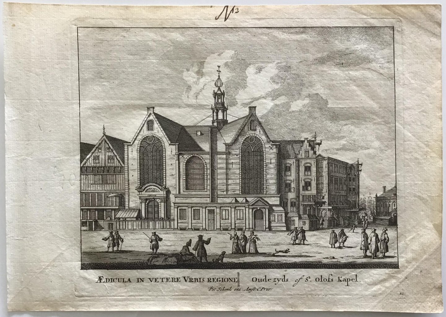 Schenck, Petrus [Pieter Schenk] - Oude zyds of St. Olofs Kapel. Originele kopergravure.