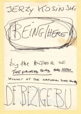 KOSINSKI, Jerzy - Design for the cover of Being There (published in Dutch as: Aanwezig).