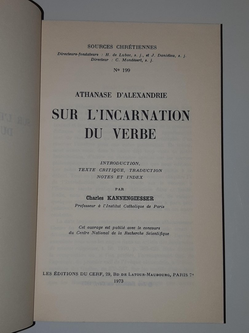 Alexandrie, Athanase d' - Sur l'incarnation du verbe