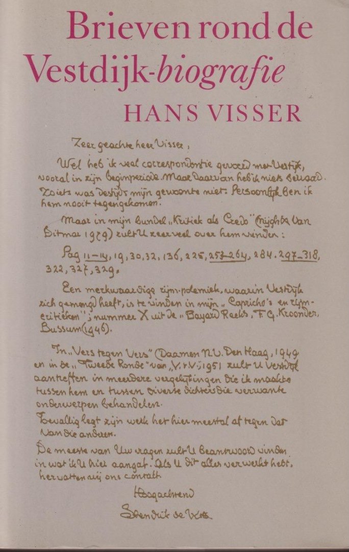 Hans Visser (samenst.) - Brieven rond de Vestdijk-biografie