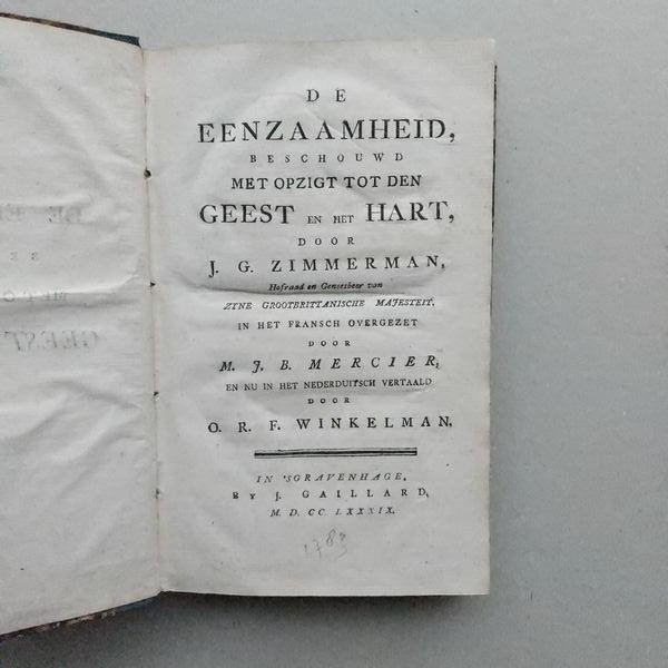 Zimmermann, Johann Georg - De eenzaamheid beschouwd met opzigt tot den geest en het hart