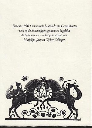 (RUETER, Georg) - (Nieuwjaarswens met een houtsnede van Georg Rueter uit 1904).