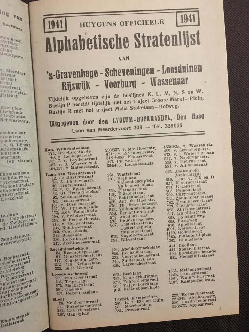 Sierkan - Huygens officieele Alphabetische Stratenlijst van s'gravenshage, Scheveningen, Loosduinen, Rijswijk, Voorburg, Wassenaar