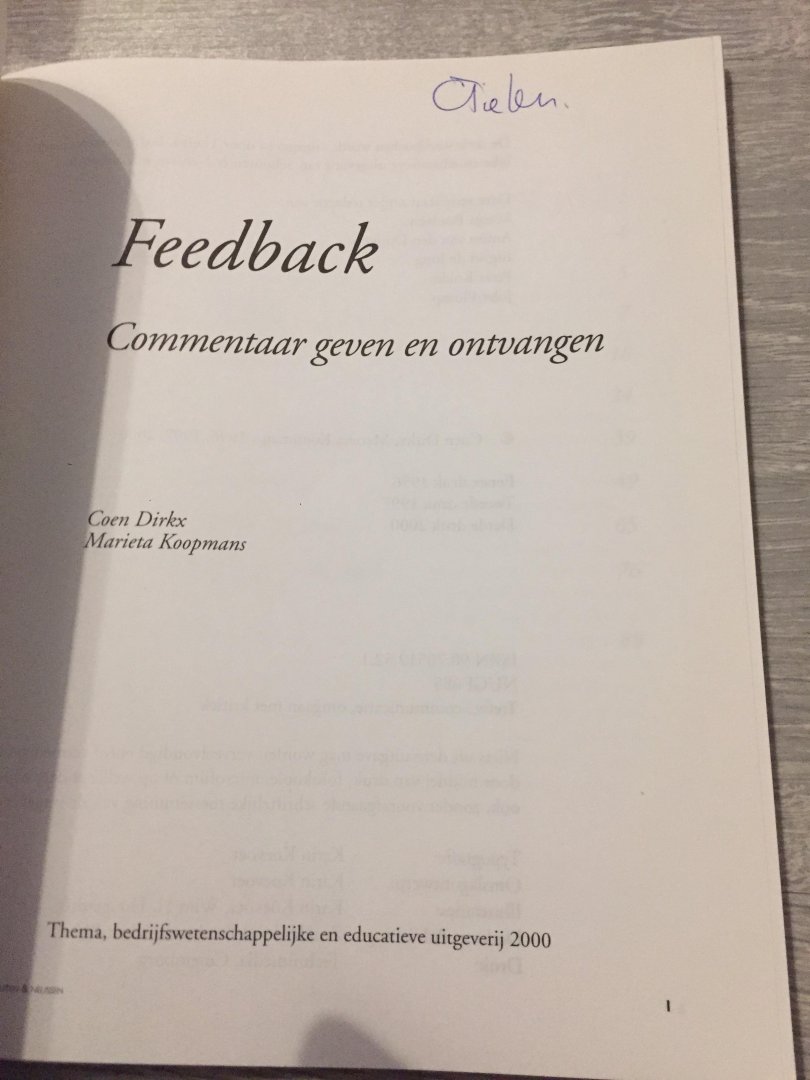Dirkx, C. - Feedback / Werkboek / druk 1