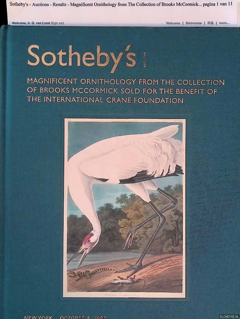Various - Sotheby's London: Magnificent Ornithology from the Collection of Brooks McCormick sold for the benefit if the International Crane Foundation
