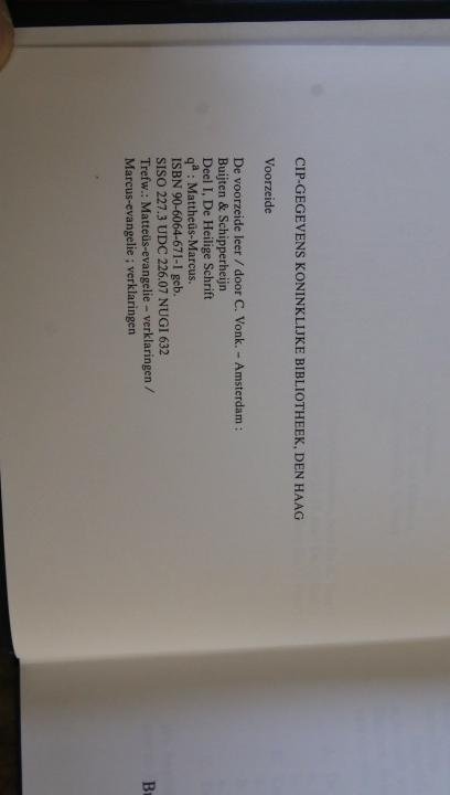 Vonk, Ds. C. - De voorzeide leer (Deel 1Qa).De Heilige Schrift: Mattheüs en Marcus