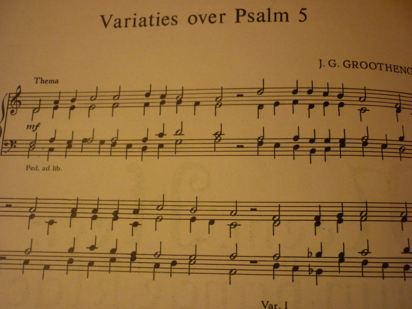 Groothengel; J.G. - Psalm 5: "Neem, Heer, mijn bange klacht ter oren"; Muziek voor en na de kerkdienst