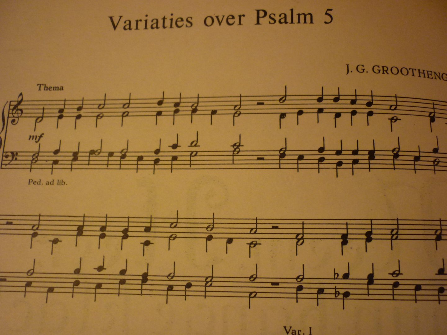 Groothengel; J.G. - Psalm 5: "Neem, Heer, mijn bange klacht ter oren"; Muziek voor en na de kerkdienst