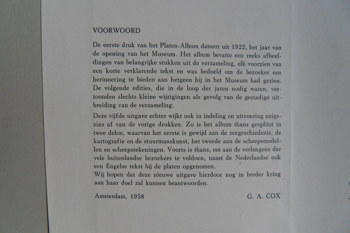 Cox, G.A. (inleiding). - Nederlandsch Historisch Scheepvaart Museum. Platen-Album / Album of Plates. [ De beide delen hier in één koop ].