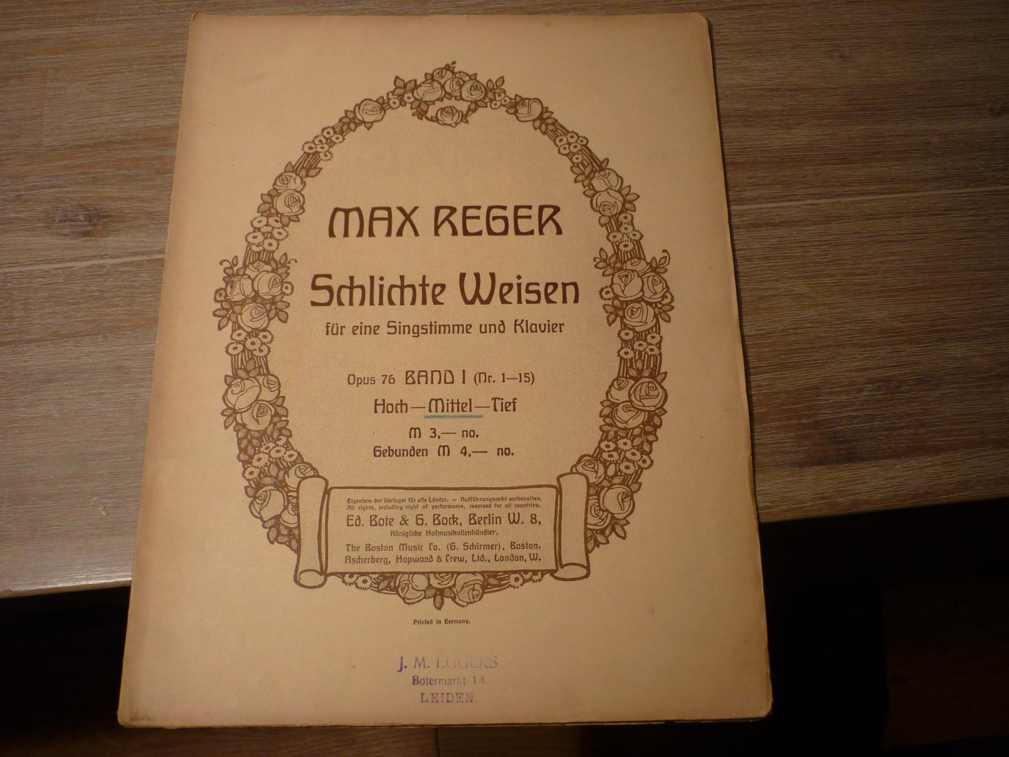 Reger; Max (1873–1916) - Schlichte Weisen op. 76 Heft 1 - Nr. 1-15  voor Zangstem (middel), piano