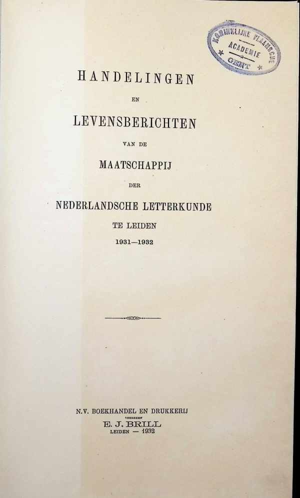 Collectief - Handelingen en levensberichten van de Maatschappij der Nederlandsche Letterkunde te Leiden  1931-1932