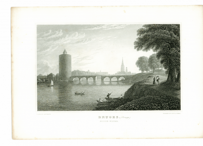Batty, R. & Byrne, L. - Brugge Minne-Water. Originele staalgravure.