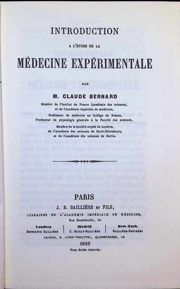 M. Claude Bernard - Introduction a l'étude de la Médecine expérimentale