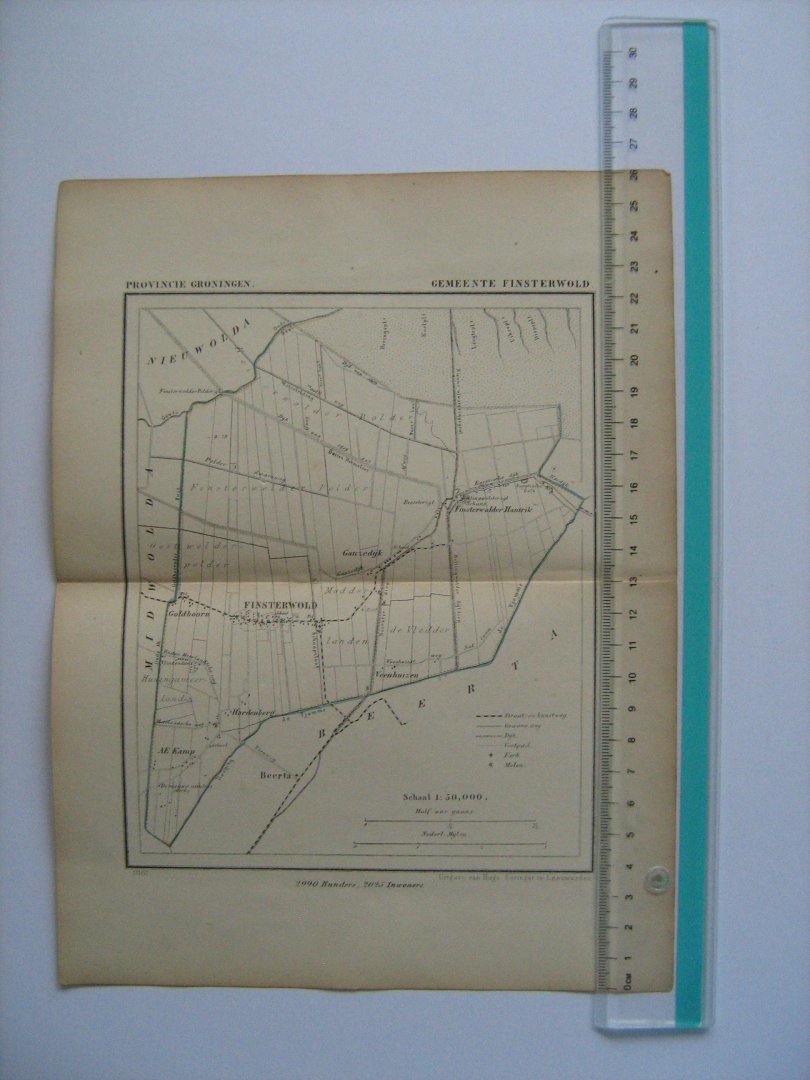  - Oudtijds grensgekleurde lithografie van Gemeente FLINSTERWOLD, Groningen 1867