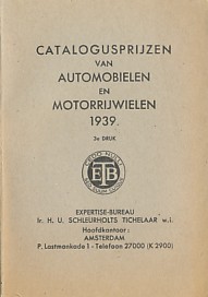  - Catalogusprijzen van automobielen en motorrijwielen 1939.