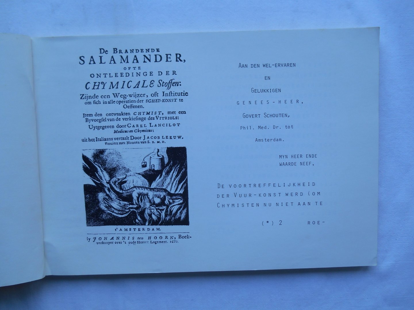 Lancillotti, Carlo - Carel Carlo Lancilot - De Brandende Salamander ofte Ontleedinge der Chymicale stoffen (1680)