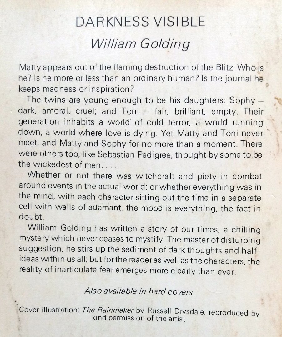 Golding, William - Darkness Visible (ENGELSTALIG)