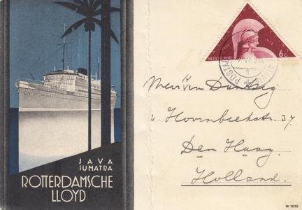 (STEIN, J. von) - 'Mevrouw!' Handbeschreven briefkaart met afbeelding van de Rotterdamsche Lloyd naar J. von Stein.
