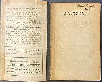 RUUSBROEC, Johannes - Het sieraad der geestelijke bruiloft. In hedendaagsche taal overgebracht door Mr. Frans Erens. (Met handgeschreven opdracht van de schrijver aan zijn broer Emile).