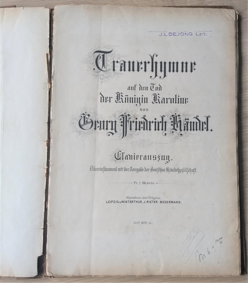 G.F.Händel - TRAUERHYMNE VON O.F. HÄNDEL - CLAVIERAUSZUG -507. HW.11
