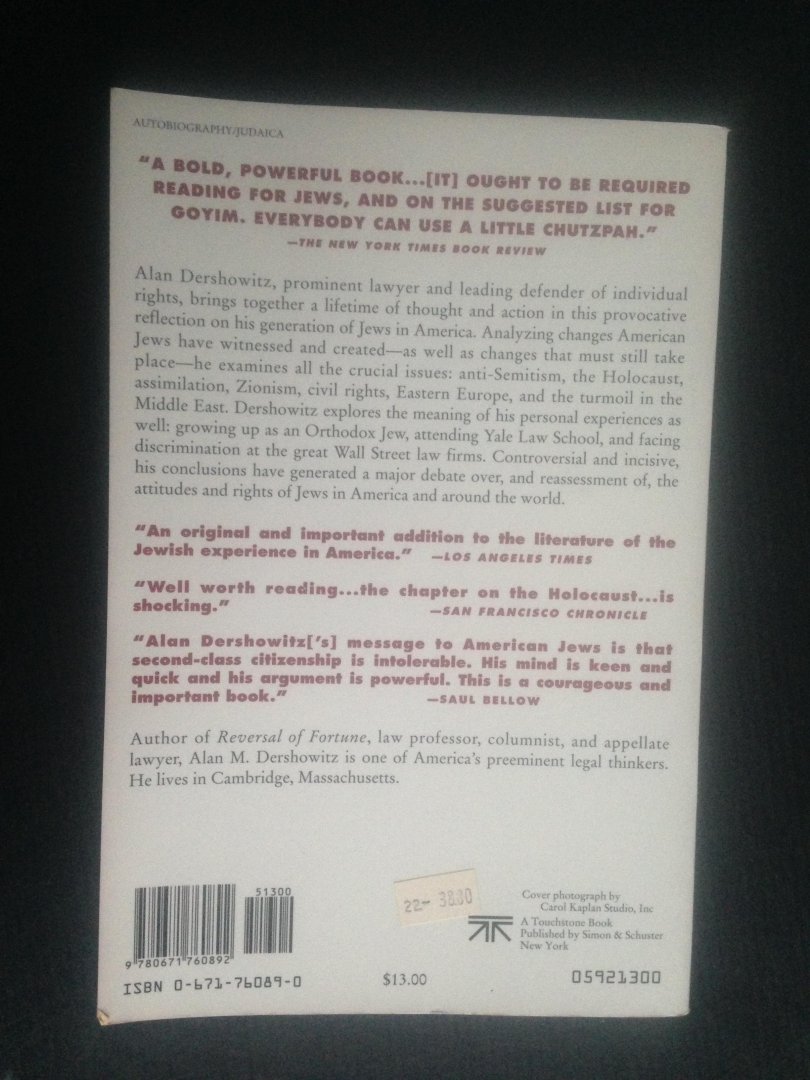 Dershowitz, Alan M - Chutzpah, About American jews since World War II