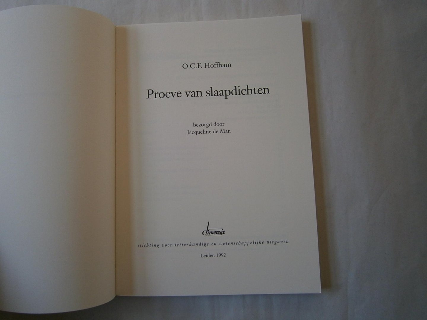 Hoffham, O.C.F. - Proeve van slaapdichten