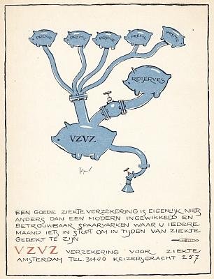 SPIER, Jo - Vijf reclamekaarten van de VZVZ, ontworpen door Jo Spier (ca. 1935).