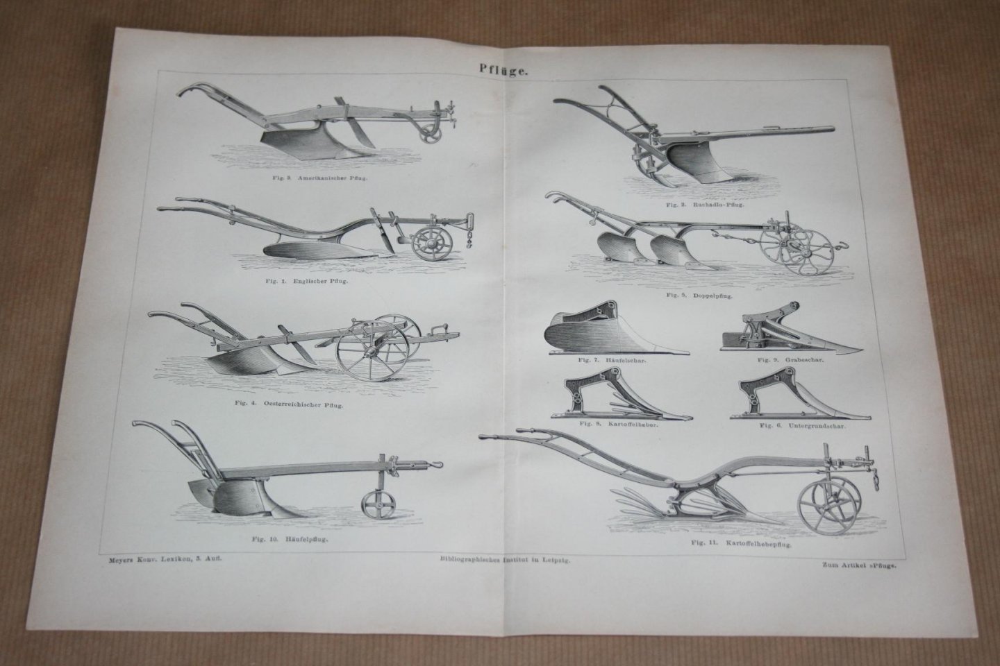  - Antieke prent - Landbouwwerktuigen Ploegen  - Circa 1875