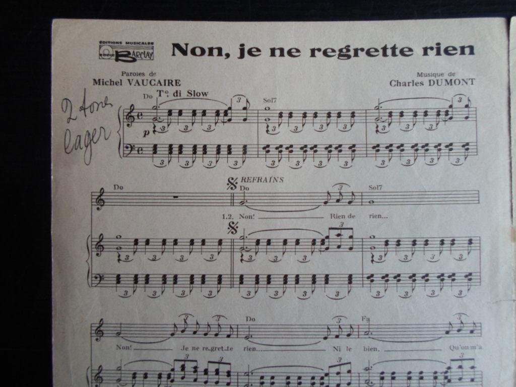 Piaf, Edith - Folder Non, Je ne regrette rien, bladmuziek