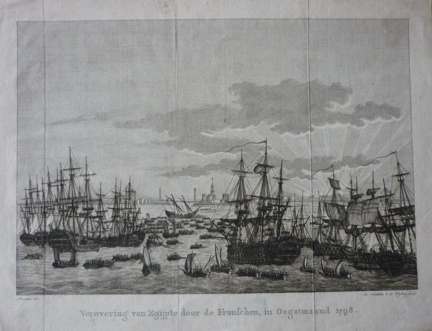 Konijnenburg, Jan van - Verovering van Egijpte door de Franschen in Oogstmaand 1798 Originele gravure