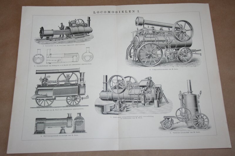  - 2 oude prenten - Locomobielen - circa 1900