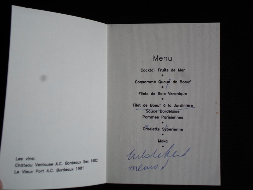  - Menu 1985 KMA voor de promovenda uit 1940