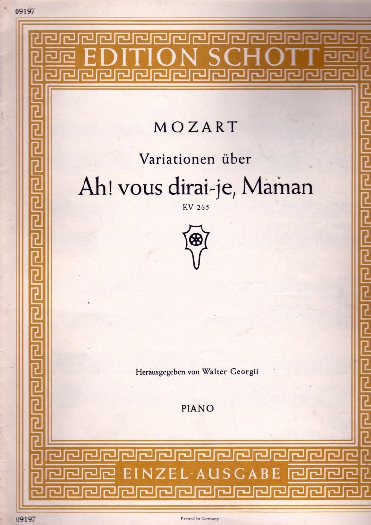Mozart Wolfgang Amadeus - art Ah! vous dirai-je Maman Kv 265 Piano