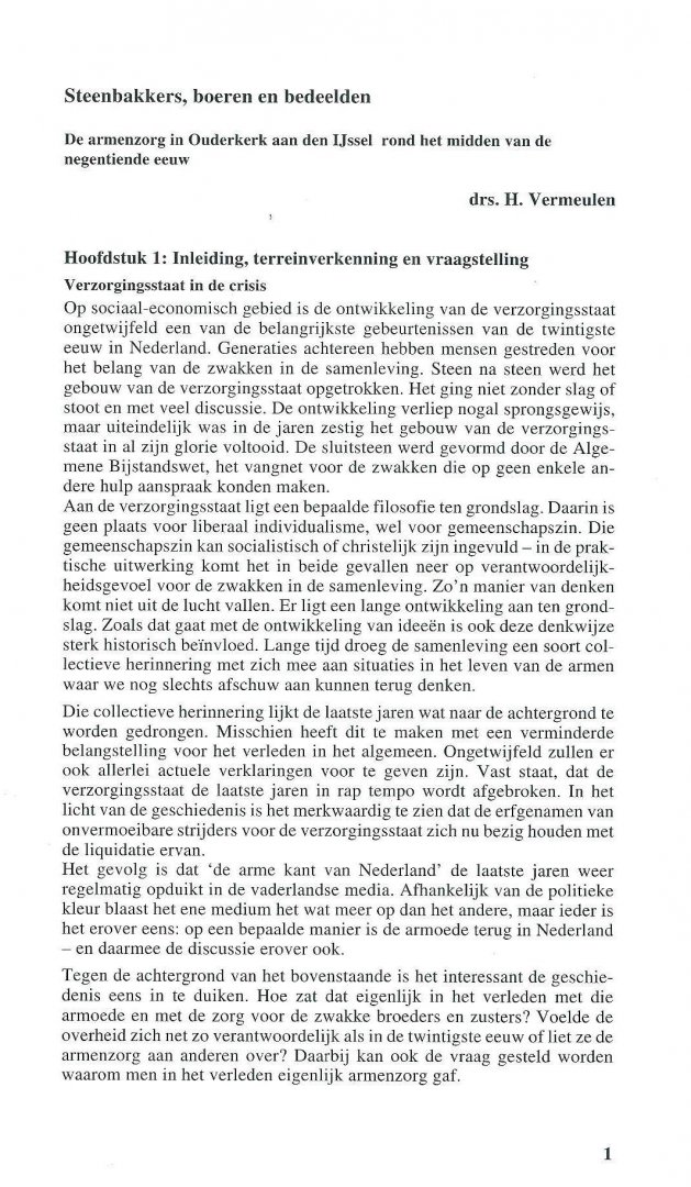 Vermeulen, H. - Steenbakkers, boeren en bedeelden : de armenzorg in Ouderkerk aan den IJssel rond het midden van de negentiende eeuw
