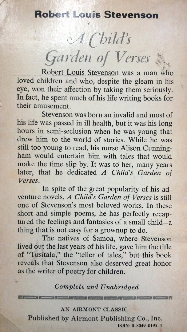 Stevenson, Robert Louis - A Child's Garden of Verses (ENGELSTALIG)