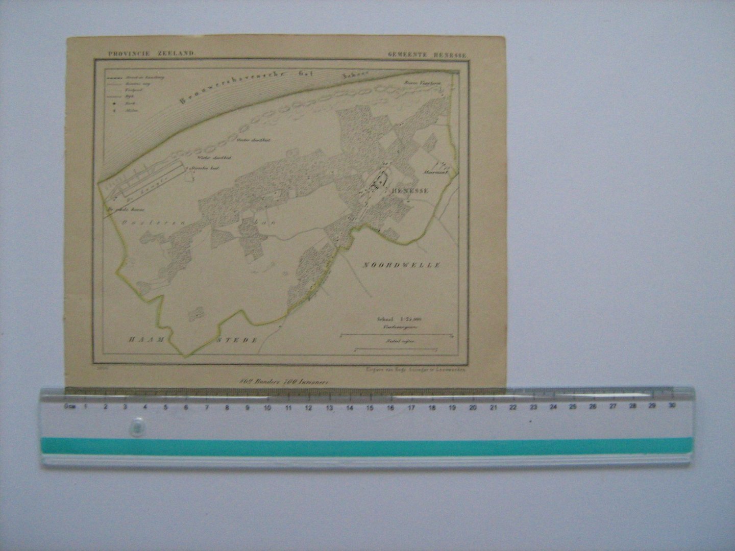  - Oudtijds grensgekleurde lithografie van Gemeente RENESSE, Zeeland 1866