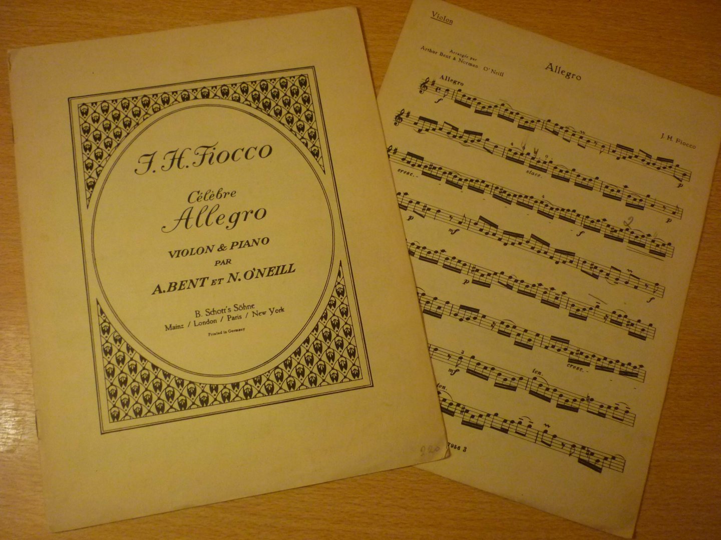 Fiocco; Joseph-Hector  (1703–1741) - Allegro; Violon met piano