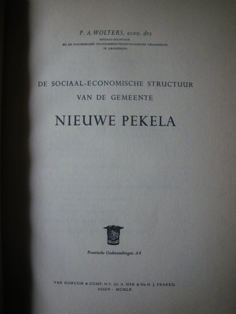 Wolters, P. A. - de sociaal-economische structuur van de gemeente nieuwe Pekela