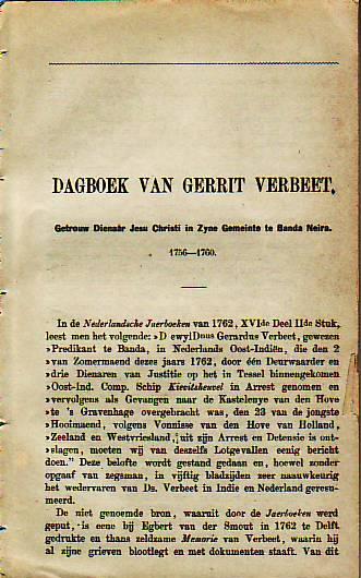 Verbeet, ds. Gerrit - DAGBOEK VAN GERRIT  VERBEET  (periode 1756-1760)