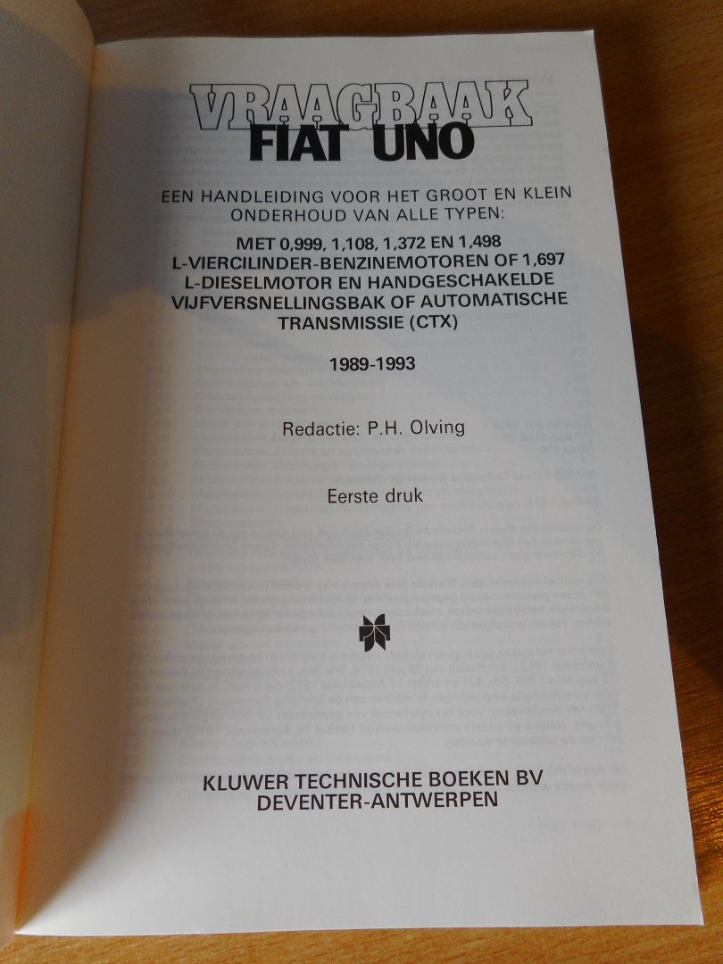P.H. Olving - Vraagbaak Fiat Uno. Benzine- en Dieselmodellen 1989-1993.