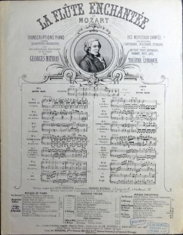 Mozart, W.A.: - Le jeune pianiste classique. Introduction aux Classiques-Marmontel. Par Jules Weiss. Troisième La flûte enchantée de Mozart: Allegro des timbres et Duo bouffe. Transcription à 4 mains par Georges Mathias.