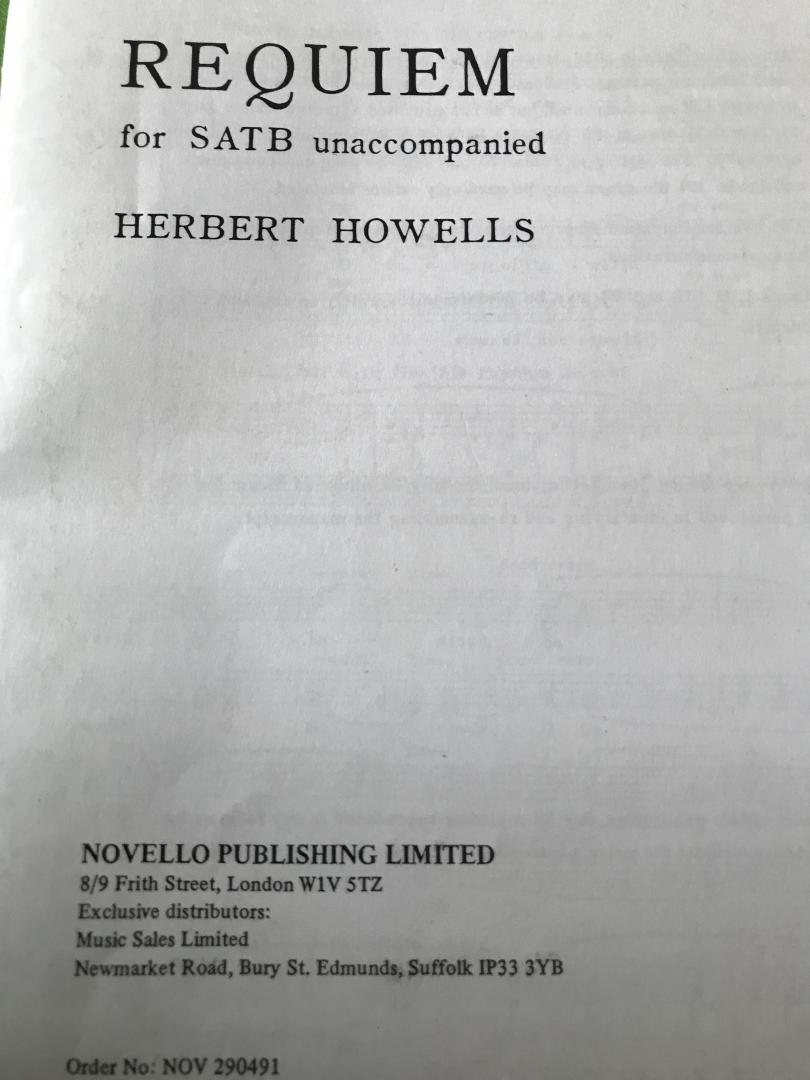 Howells, Herbert - Requiem for SATB unaccompanied