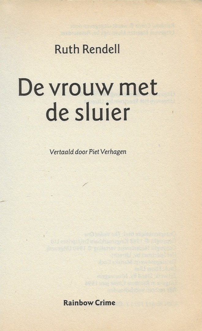Rendell, Ruth . Vertaald door Piet Verhagen  Omslagontwerp Mariska Cock - De vrouw met de sluier