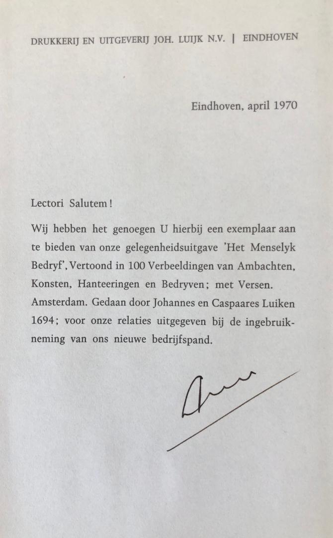 Luiken, Johannes en Caspaares - Het Menselyk Bedryf. Vertoond in 100 Verbeeldingen van Ambachten, Konsten, Hanteeringen en Bedryven; met Versen.