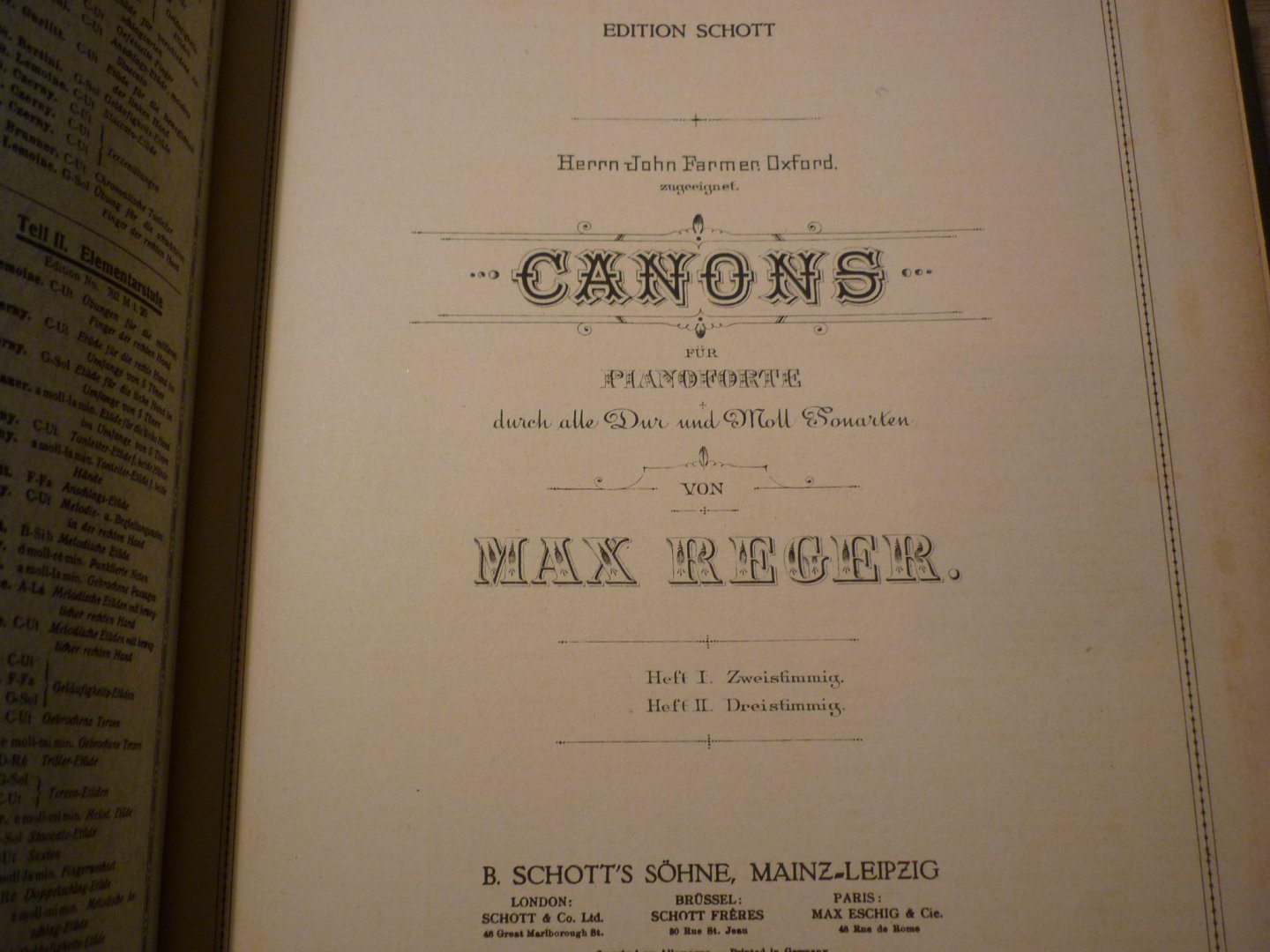 Reger; Max (1873 - 1916) - Canons - Heft I (zweistimmig) en Heft II (dreistimmig) - Piano