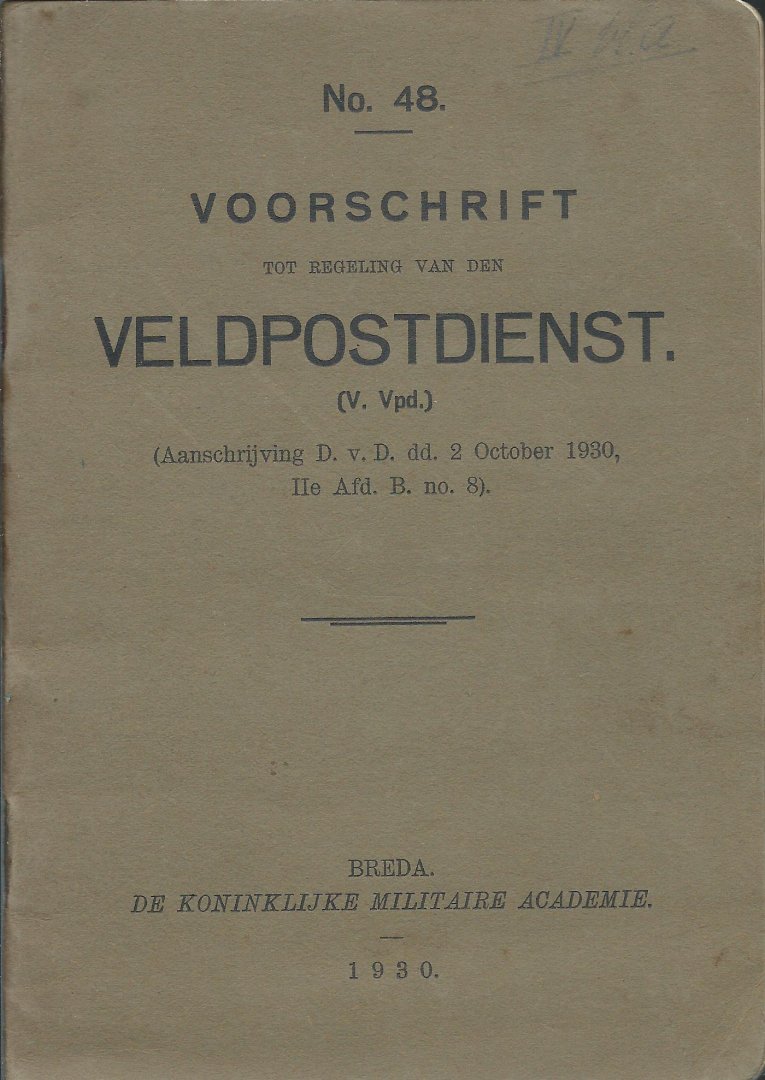  - Voorschrift tot regeling van den Veldpostdienst 1930