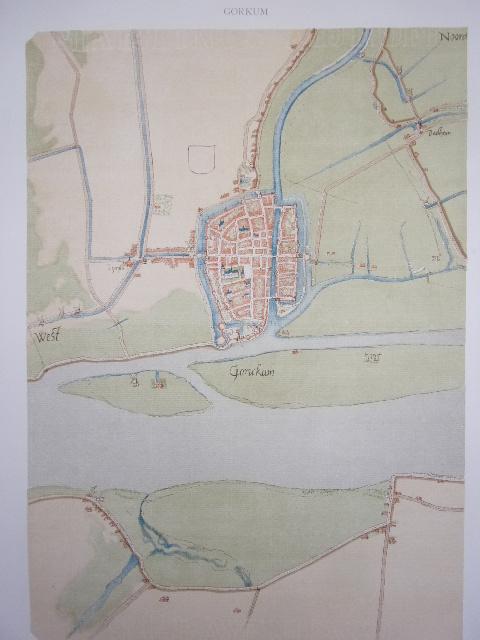 Jacob Roelofs van Deventer ( Kampen, ca. 1500/1505 - Keulen, 1575) - 39a. Gorkum ( netkaart) plattegrond van de stad getekend door Jacob van Deventer.( Derde kwart zestiende eeuw ca. 1560)