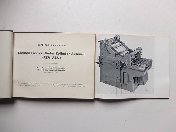 -. - Betriebs-Handbuch für den kleinen Frankenthaler Zylinder-Automat "FZA-ALA".