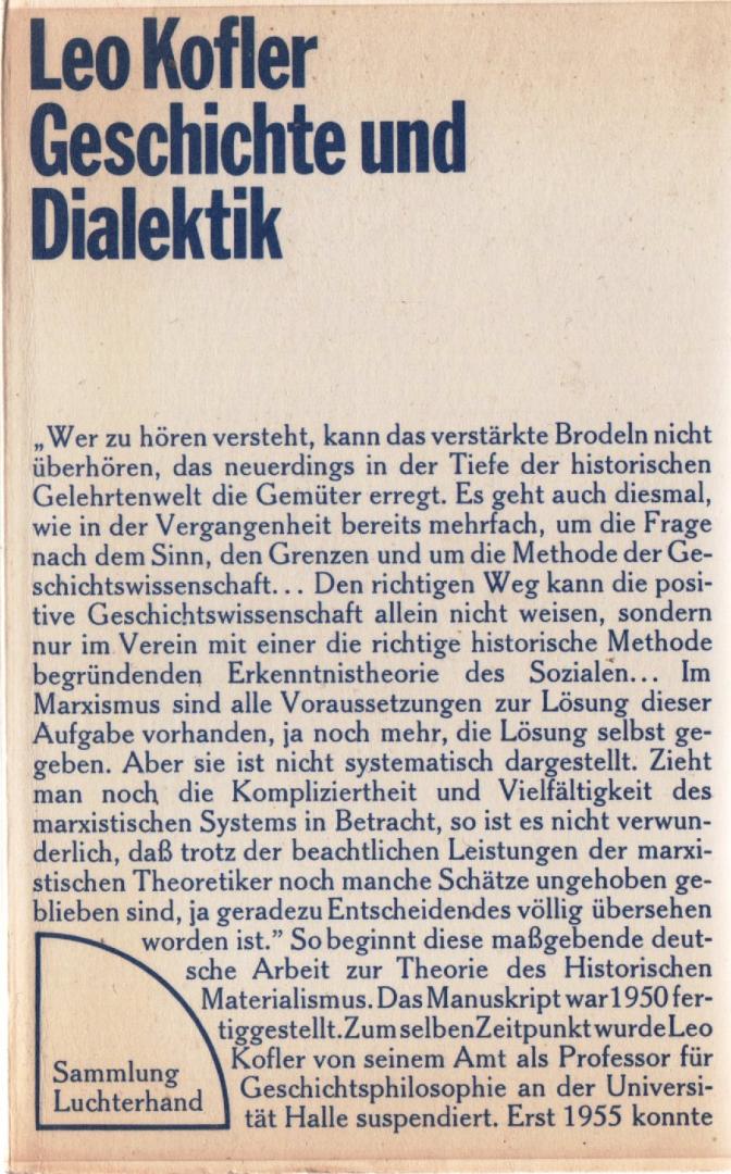 Kofler, Leo - Geschichte und Dialektik, 1973