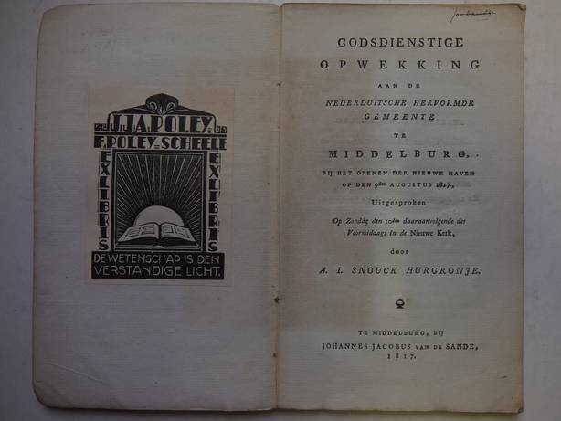 Snouck Hurgronje, A.I.. - Godsdienstige opwekking aan de Nederduitsche Hervormde Gemeente te Middelburg, bij het openen der nieuwe haven op den 9den augustus 1817, uitgesproken op zondag den 10den daaraanvolgende des voormiddags in de Nieuwe Kerk.
